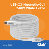Club 3D USB-C Magnetic-Coil 240W PD3.1 White Cable, 2 meter kabel Wit