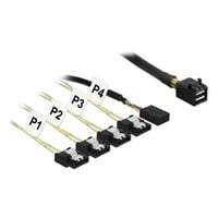 DeLOCK Mini SAS HD SFF-8643 naar 4x 7-pin SATA (male) reverse + Sideband kabel Zwart, 0,5 meter