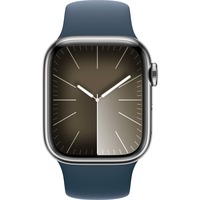 Apple Watch Series 9 smartwatch Zilver/donkerblauw, Roestvrij staal, 41 mm, Sportbandje (S/M), GPS + Cellular