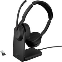 Jabra Evolve2 55, Incl. oplaadstandaard on-ear headset Zwart, Stereo, UC, USB-A, Link380a
