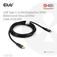 Club 3D USB-C naar MiniDisplayPort DP40 bidirectioneel adapter Zwart, 2 meter, Vesa-gecertificeerd