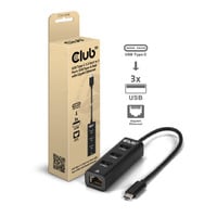 Club 3D USB‑C 3.2 Gen 1 naar 3x USB‑A + Ethernet dockingstation Zwart