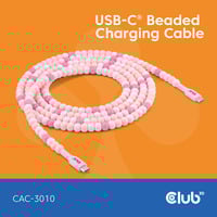 Club 3D USB-C Beaded Cable Pink, 2 meter kabel Roze