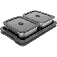 Weber Works-voorbereidings- en serveerset container Roestvrij staal/grijs, 2 roestvrijstalen vershoudbakjes, 2 dienbladen, 1,8 liter per bakje