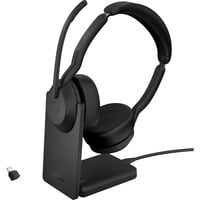 Jabra Evolve2 55, Incl. oplaadstandaard on-ear headset Zwart, Stereo, UC, USB-C, Link380c