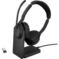Jabra Evolve2 55, Incl. oplaadstandaard on-ear headset Zwart, Stereo, Microsoft Teams, USB-A, Link380a