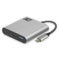 ACT Connectivity USB-C multiport adapter voor 1 HDMI monitor, 1x USB-A, PD pass-through Grijs