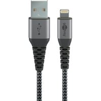 goobay Lightning naar USB-A textielkabel met metalen aansluitingen Grijs/zilver, 1 meter