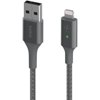 Belkin Boost Charge Lightning/ USB-A kabel met slimme led Grijs, 1,2 meter, Dubbel gevlochten nylon, CAA007bt04GR