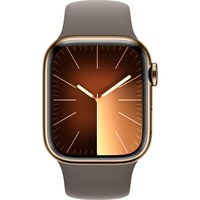 Apple Watch Series 9 smartwatch Goud/bruin, Roestvrij staal, 41 mm, Sportbandje (S/M), GPS + Cellular