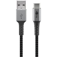 goobay USB-C > USB-A textielkabel met metalen aansluitingen Grijs/zilver, 1 meter