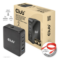 Club 3D Internationale reislader 140 Watt GaN-technologie Zwart, USB-A, USB-C, PPS + PD 3.1