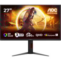 AOC Q27G4ZD QD‑OLED 27" gaming monitor Zwart/rood, 1x HDMI, 1x DisplayPort, USB-A, USB-B, 240 Hz