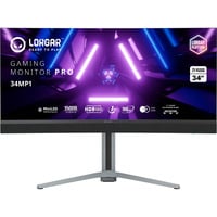LORGAR Pro 34MP1 34" Curved UltraWide gaming monitor Zwart/grijs, HDMI, DisplayPort, USB C, Audio