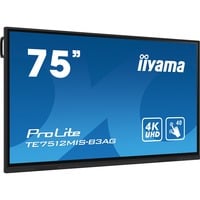 iiyama Prolite TE7512MIS-B3AG 75" 4K Ultra HD Public Display Zwart, 4K UHD, Touch, WiFi, VGA, HDMI, USB-C, LAN, Audio