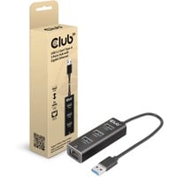 Club 3D USB 3.2 Gen1 Type-A, 3 Ports Hub with Gigabit Ethernet dockingstation Zwart