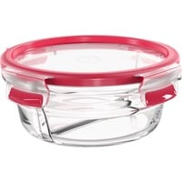 Emsa Clip &Close Glazen vershoudbakje  0,55L  doos Transparant/rood, rond, Ø 16,7cm, met scheidingswand