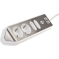 Brennenstuhl Estilo Hoekstekkerdoos 4-voudig stekkerdoos Wit/roestvrij staal, 2x USB