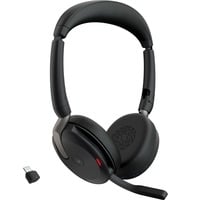 Jabra Evolve2 65 Flex Duo, MS on-ear headset Zwart, Stereo, USB-C, Link380c, Microsoft Teams