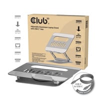 Club 3D CSV-2554 Verstelbare aluminium laptopstandaard met USB-C hub Zilver, 4K60Hz, PD 100W, 360° rotatie 