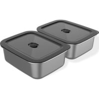 Weber Works Prep Containers (set van 2) Roestvrij staal, 2 roestvrijstalen vershoudbakjes met deksel, 1,8 liter per bakje
