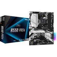 ASRock B550 Pro4 socket AM4 moederbord Zwart/zilver, RAID, Gb-LAN, Sound, ATX