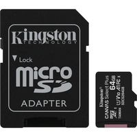 Kingston Canvas Select Plus microSD Card 64 GB geheugenkaart Zwart, SDCS2/64GB, Class 10 UHS-I A1, Incl. Adapter