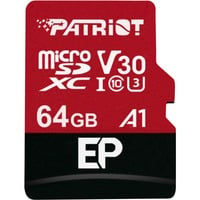 Patriot EP Series microSDXC 64 GB geheugenkaart Zwart/rood, UHS-I U3, Class 10, V30, A1, incl. SD-Adapter
