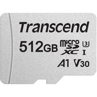 Transcend microSDXC 300S 512 GB geheugenkaart Zilver, UHS-I (U3), V30, A1, Incl. adapter