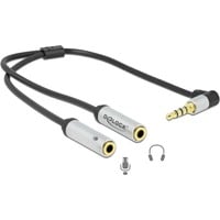 DeLOCK 1x 3,5 mm 4-Pin Stereo Jack (male) > 2x 3.5 mm 3-Pin Stereo Jack (female) headset splitterkabel Zwart/zilver