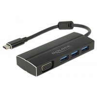 DeLOCK USB-C naar 3x USB-A + VGA adapter Zwart