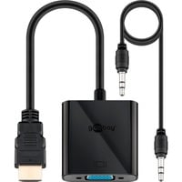 goobay HDMI/VGA adapter, + 3,5mm Stereo Zwart, vernikkeld