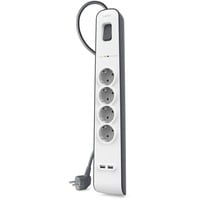 Belkin Spanningsbeveiliger met 4 stopcontacten en 2 USB-poorten  stekkerdoos Grijs/wit