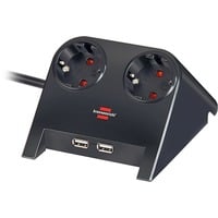 Brennenstuhl Desktop-Power USB-charger 2-voudige stekkerdoos met usb Hoogglans zwart, 2x stekker, 2x USB-A, met 2 USB-laadcontactdozen 2.100mA