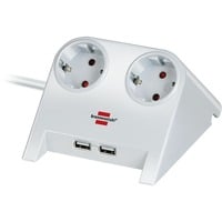 Brennenstuhl Desktop-Power USB-charger 2-voudige stekkerdoos met usb Hoogglans wit, 2x stekker, 2x USB-A, met 2 USB-laadcontactdozen 2.100mA