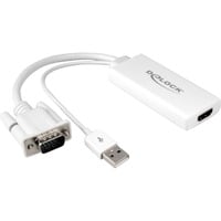 DeLOCK VGA (male) + USB-A (male) naar HDMI (female) adapter Wit, 0,25 meter