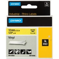 Dymo IND vinyllabels 12mm x 5,5m printlint 18432, Zwart op geel