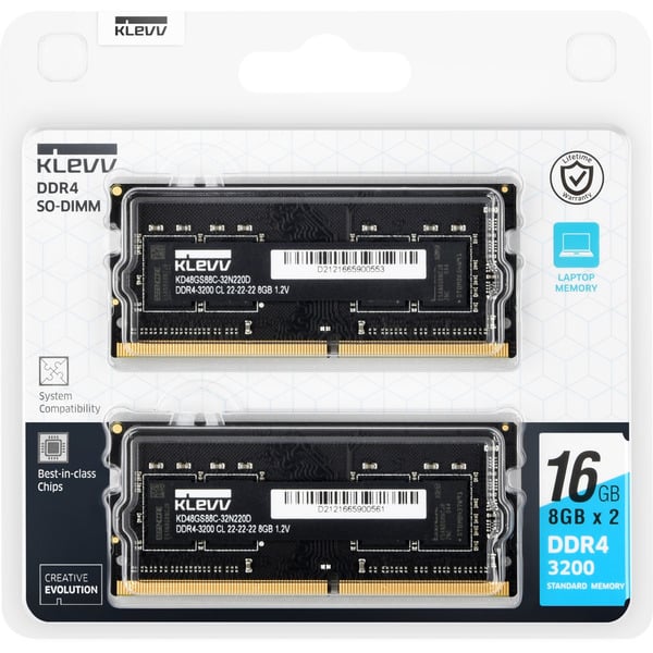 Klevv 16 GB DDR4-3200 (2x 8 GB) laptopgeheugen Zwart, KD48GS880