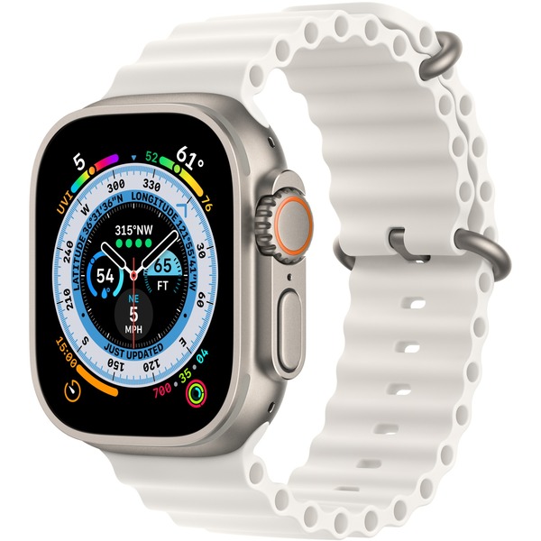 Apple Watch Ultra smartwatch 49mm, Wit Oceanbandje, Titanium, GPS