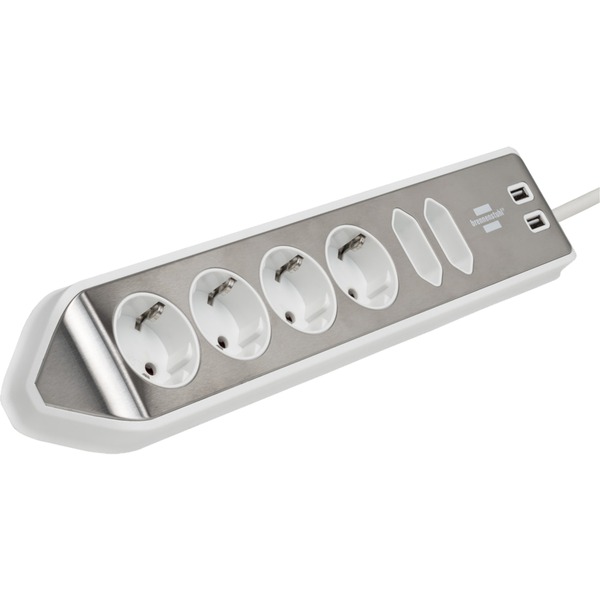 Estilo hoekstopcontact 4-voudig met USB-oplaadfunctie stekkerdoos Wit/roestvrij
