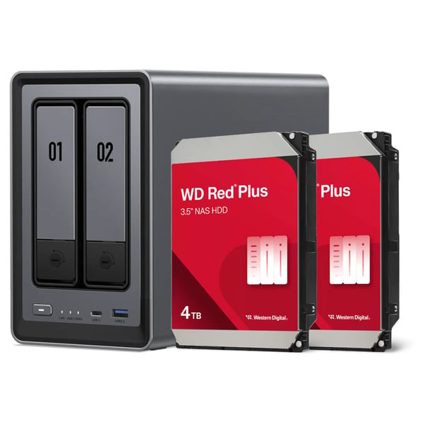 UGREEN DXP2800 incl. 2x WD Red Plus 4 TB harde schijf nas Grijs, 2