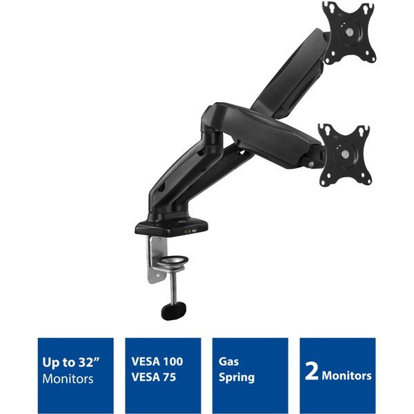 Desq Dubbele Monitorarm met Gasveer 2 schermen 17-32 inch Wit bureauklem