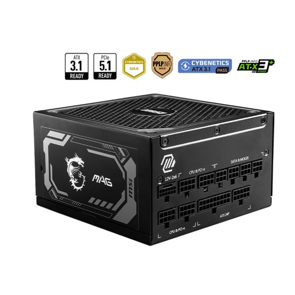 MSI ★ MAG A1250GL PCIE5 ★1250W MSI MAG A1250GL PCIE5 modulaire 1250 watt voeding Zwart, 1x 12V