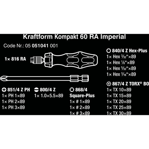 Wera 05051531001 17 Pièces Kraftform Kompakt 60 RA-R Imperial