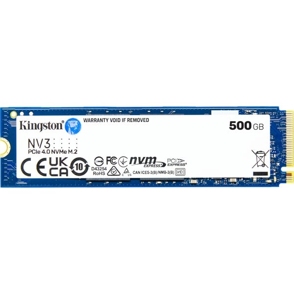 新品未使用Kingston NV3 500GB SSD 4.0 NVMe M.2 Kingston NV3 500 GB SSD SNV3S/500G, PCIe 4.0 x4, NVMe, M.2 2280