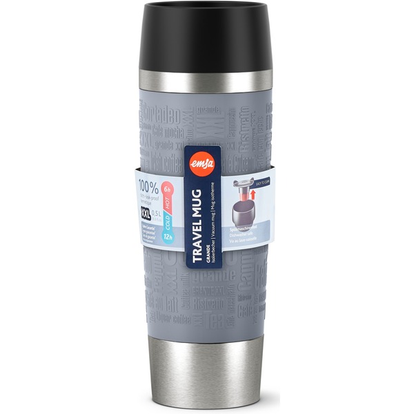 Emsa Travel Mug Classic Grande Thermobeker Grijs/roestvrij staal, 0,5 Liter