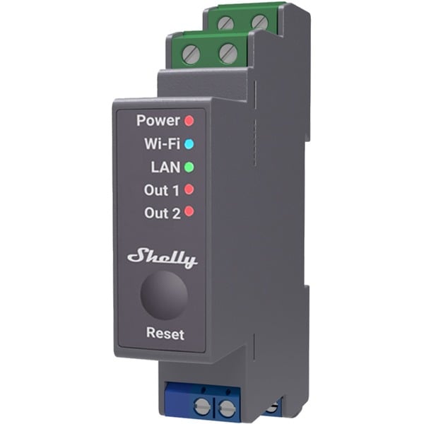 Interruptor Relé WiFi LAN Bluetooth Carril DIN Shelly Pro 2 - Relé Inteligente WiFi, LAN Y Bluetooth De 2 Canales Para Carril DIN, Control Domótico Profesional Shelly Plus 2pm