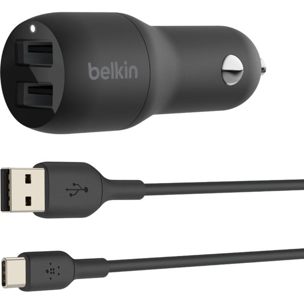 BoostCharge 2-poorts USB-A-autolader + USB-A/USB-C-kabel