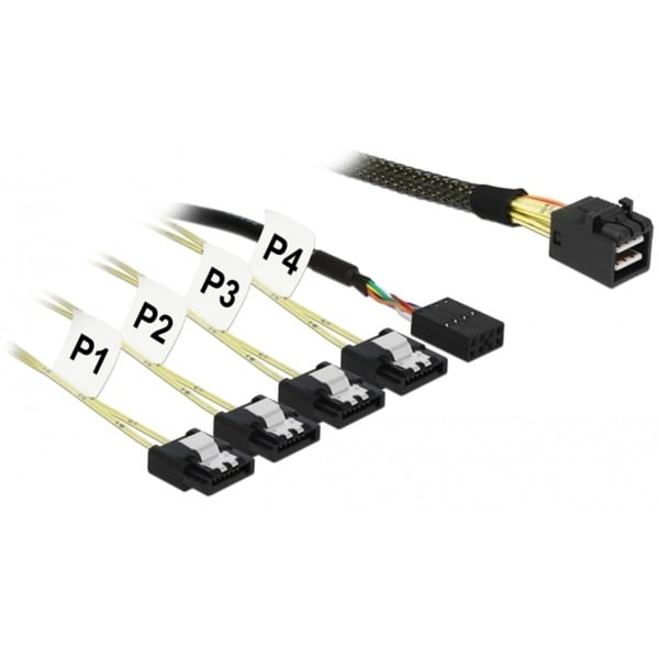 Interne MiniSAS-HD SFF-8643 naar 4x 7-pin SATA adapterkabel