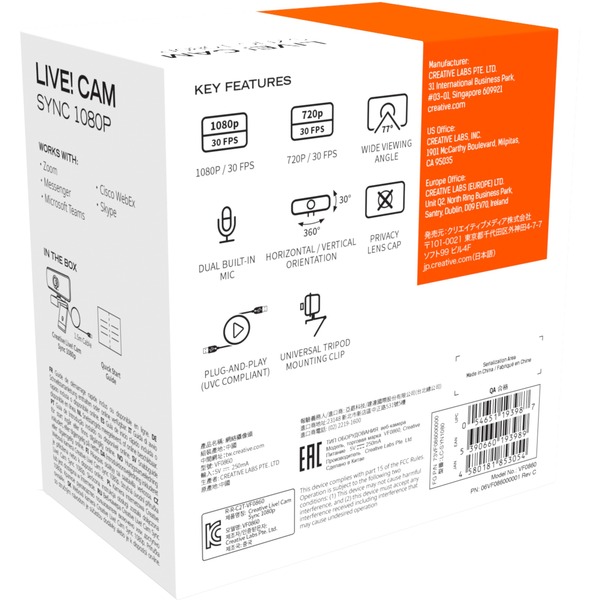 Creative Live! Cam SYNC 1080p webcam Zwart